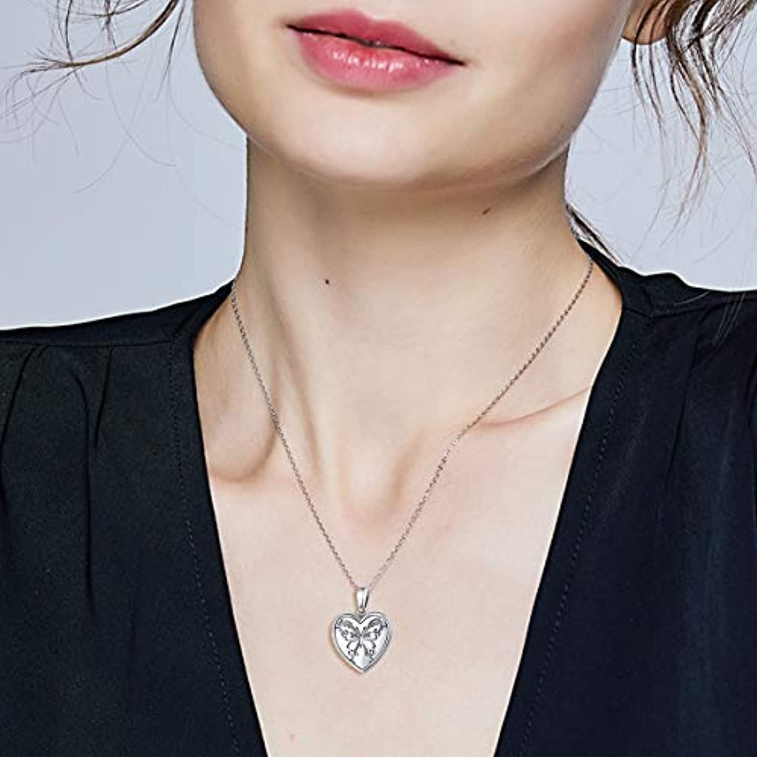Heart Locket Necklace Solid 925 Sterling Silver Memorial Necklaces Locket Jewelry Gifts for Women Mother Grandma Family