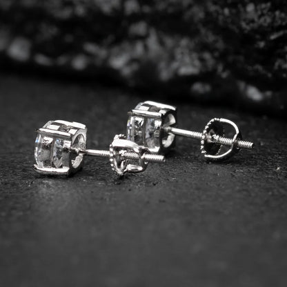 White Gold Plated 925 Sterling Silver Flower Small Brilliant round Solitaire Unisex Iced Cz Hip Hop Hypoallergenic Men'S Women'S Circle Screw Back Cubic Zirconia Stud Earrings