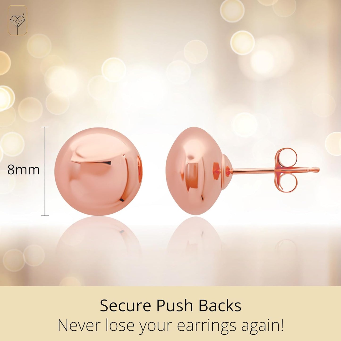 14K Gold Stud Earrings for Women | Rose Gold Ball Earrings | 14K Gold Earrings for Women & Men | Half Button Gold Ball Stud Earrings | 4MM-8MM Real Gold Post Hypoallergenic Earrings by