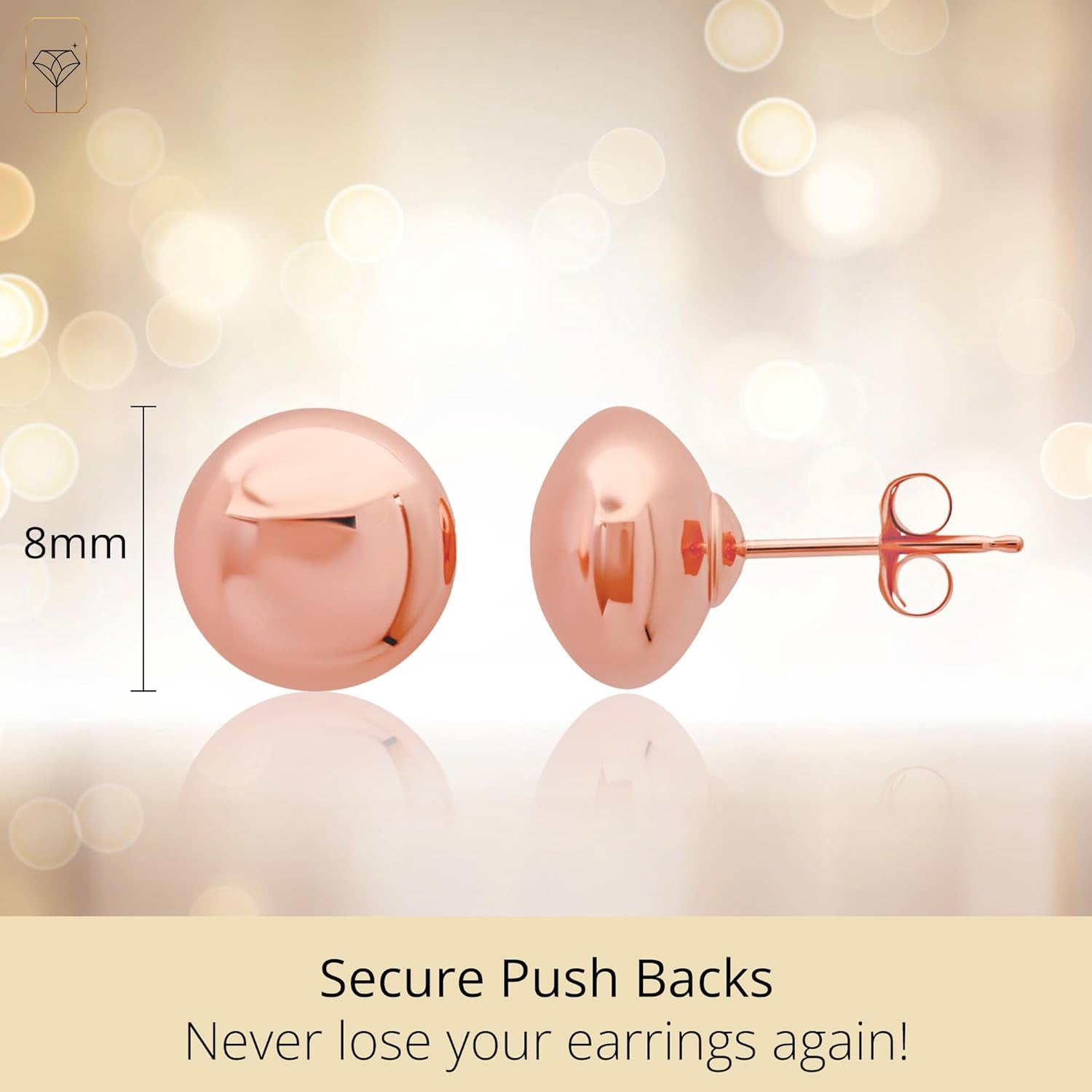 14K Gold Stud Earrings for Women | Rose Gold Ball Earrings | 14K Gold Earrings for Women & Men | Half Button Gold Ball Stud Earrings | 4MM-8MM Real Gold Post Hypoallergenic Earrings by