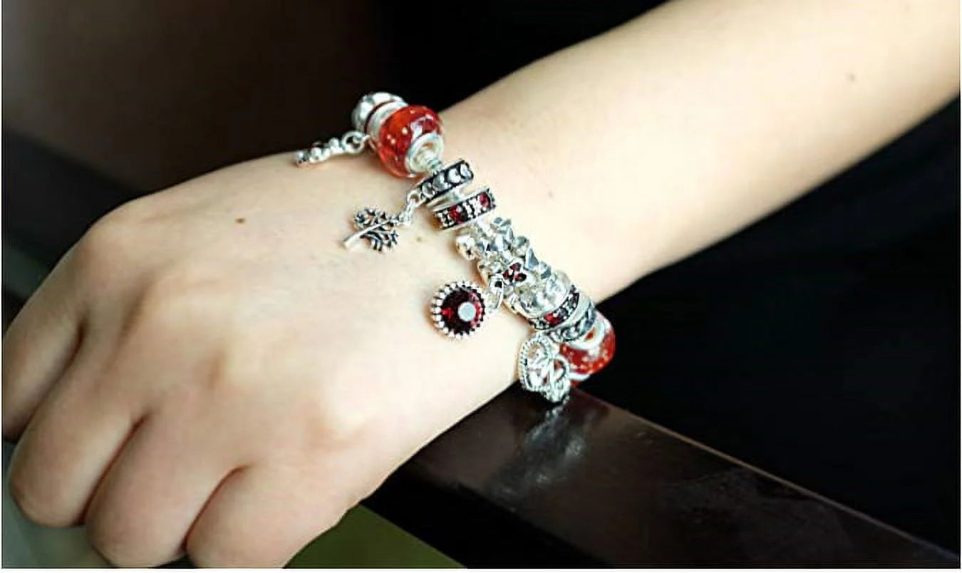 Birthstone Bracelet Dark Red, Garnet Birthstone Bracelet, Silvertone
