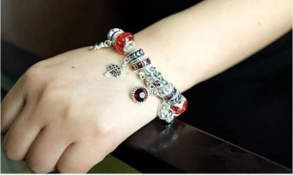 Birthstone Bracelet Dark Red, Garnet Birthstone Bracelet, Silvertone