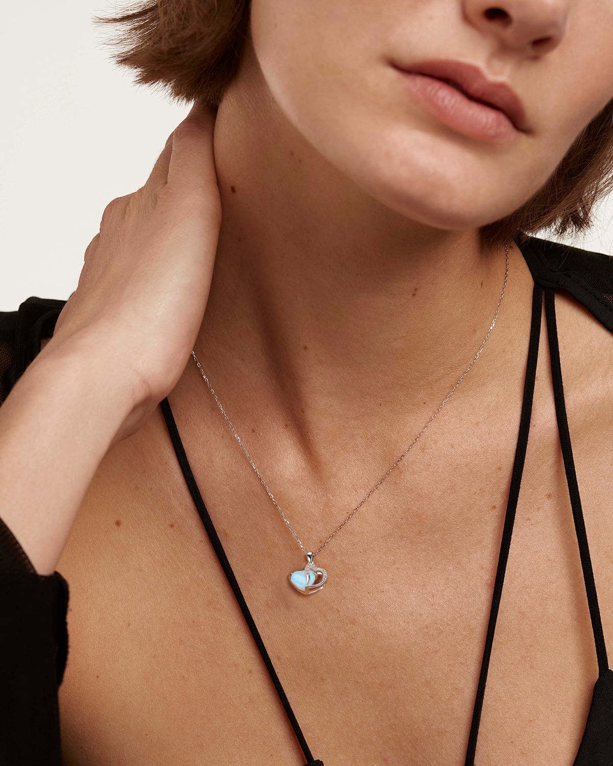 Heart Shape Fire Opal Cz Pendant Chain Necklace for Women