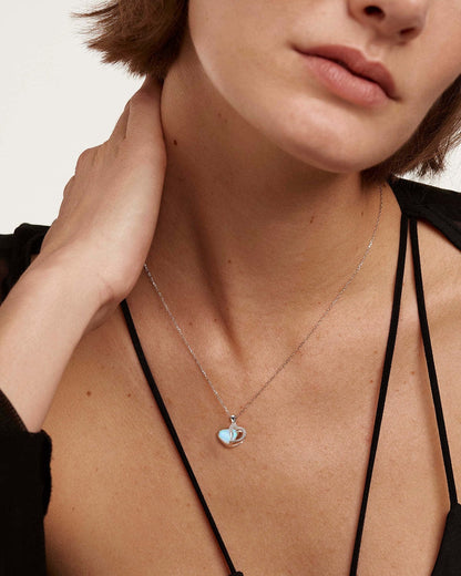 Heart Shape Fire Opal Cz Pendant Chain Necklace for Women