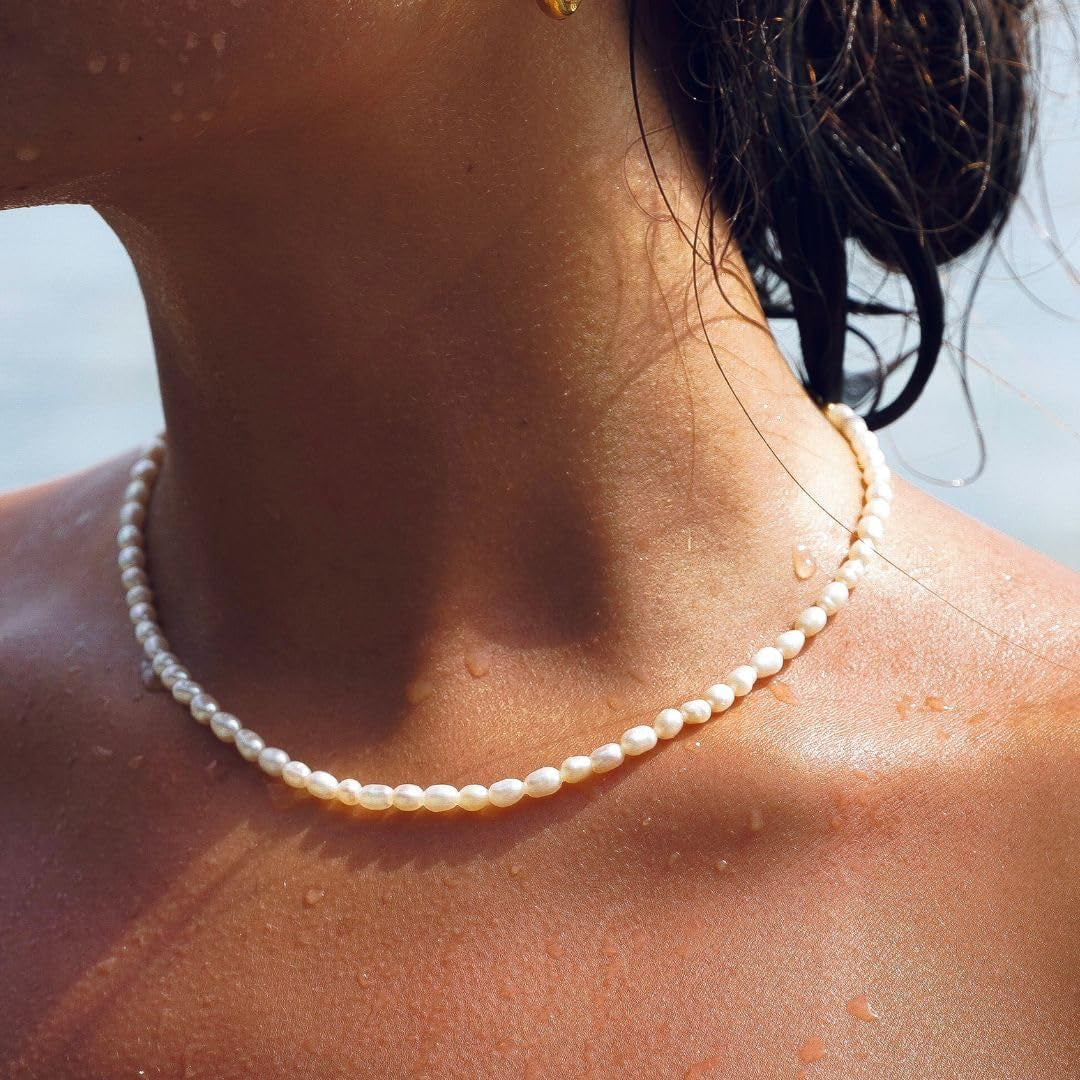 Pearl Necklaces for Women - Pearl Choker Necklace Strands, Adjustable Chain, Dainty Handmade Vintage Jewelry for Women, Statement, Hypoallergenic