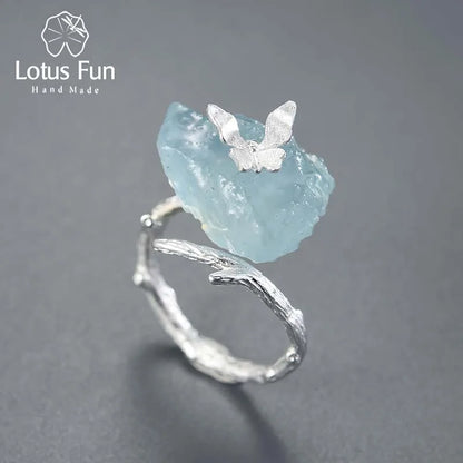 Adjustable Aquamarine Big Gemstones Butterfly Rings for Women Original 925 Sterling Silver Dating Luxury Fine Jewelry