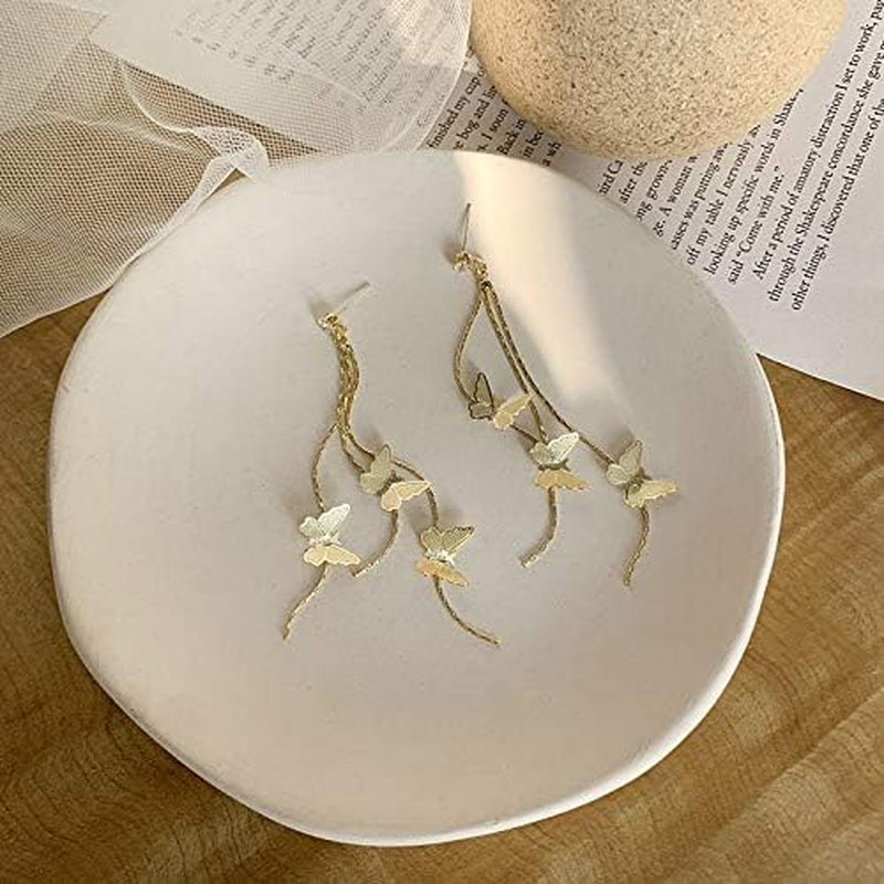18K Gold Plated Dainty Vivid Butterfly Tassel Earrings Silver Post CZ 3D Butterfly Drop Dangle Earrings Fairy Earrings for Women Girls