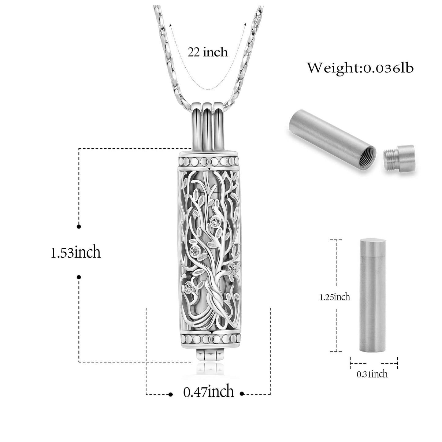 Cylinder Cremation Jewelry Tree of Life Urn Ashes Necklace for Women Men Vial Cremation Ash Pendant Loved One Memorial Jewelry