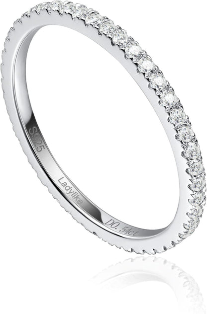 Moissanite Wedding Band Full Eternity Rings for Women Sterling Silver Stackable Engagement Anniversary Band Size 4-11