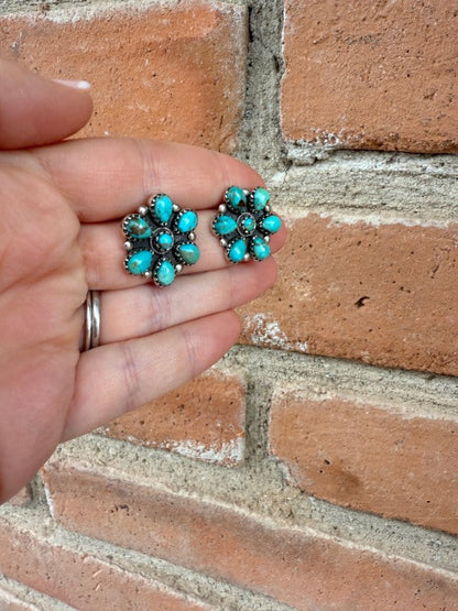 Handmade Flower Cluster Sterling Silver & Turquois