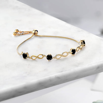 2.20 Ct round Black Diamond 18K Yellow Gold Plated Silver Keren Hanan Women Adjustable Infinity Tennis Bracelet