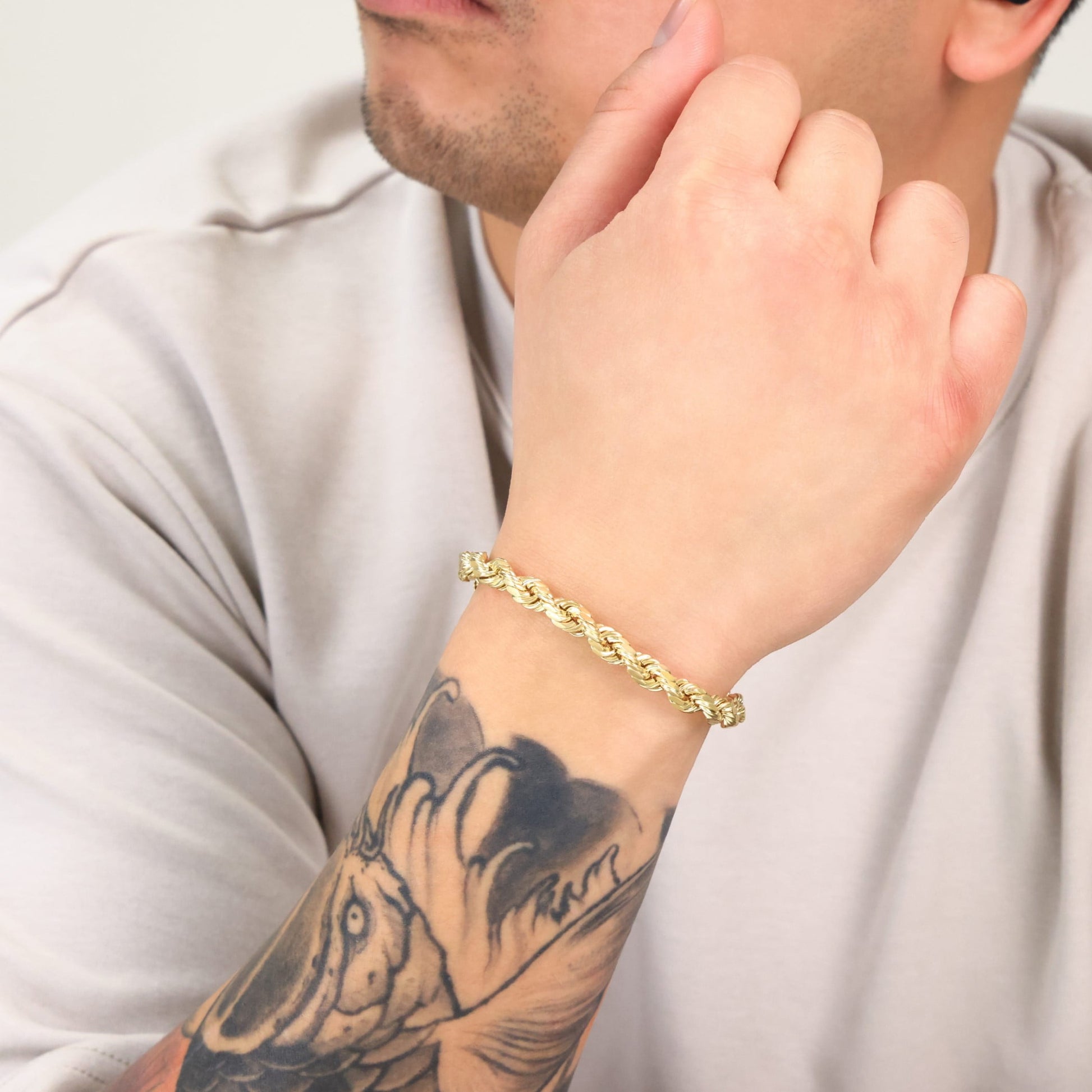 14K Yellow Gold 7Mm Rope Chain Diamond Cut Bracelet (7.5"-9") Italian Jewelry for Men