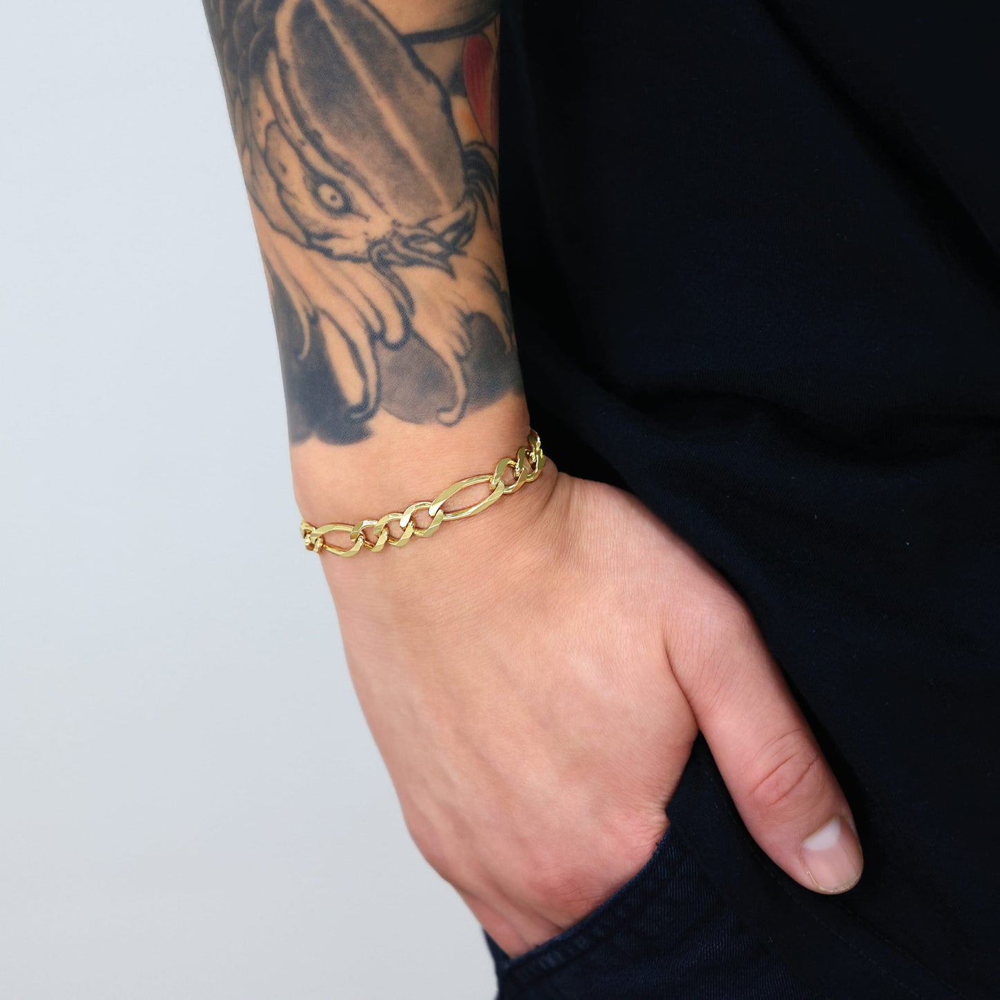 14K Real Yellow Gold Solid Figaro Link 8Mm Thick Chain Bracelet (7"-9") Italian Jewelry for Men