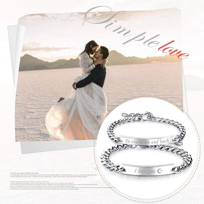 2Pcs CZ His and Hers Couple Bracelets Set, Adjustable Titanium Stainless Steel Always & Forever Forever & Always Love Matching Bracelet Link Jewelry Set