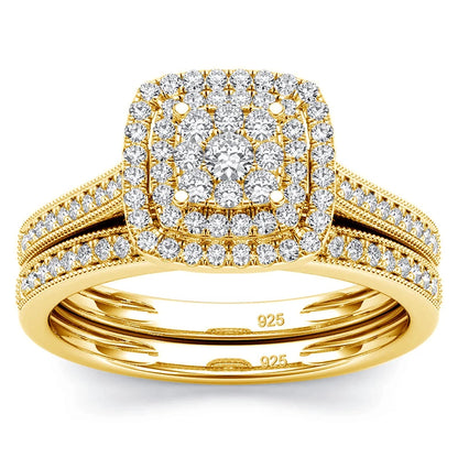 2Pcs Moissanite Ring Set for Woman Original 925 Silver Wedding Jewelry Luxury Engagement Ladies Anniversary Gift Trend