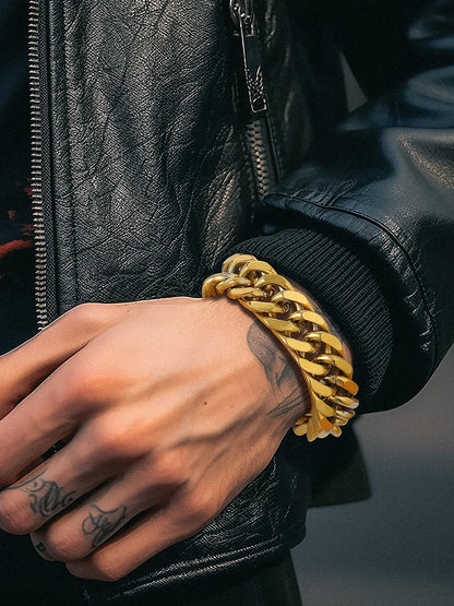 Men Stainless Steel 17Mm Cuban Chain Bracelets Hip Pop Chunky Franco Gold Plated Chain Bracelet 9 Inch Chains Jewelry Birthday Teen Graduation Father'S Day Gifts