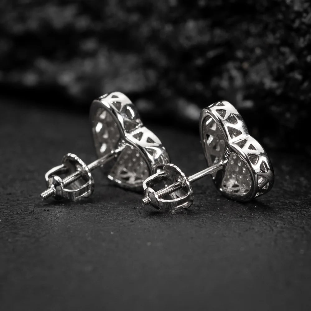 Large White Gold 925 Sterling Silver Micro Pave Women'S Cz Heart Stud Earrings