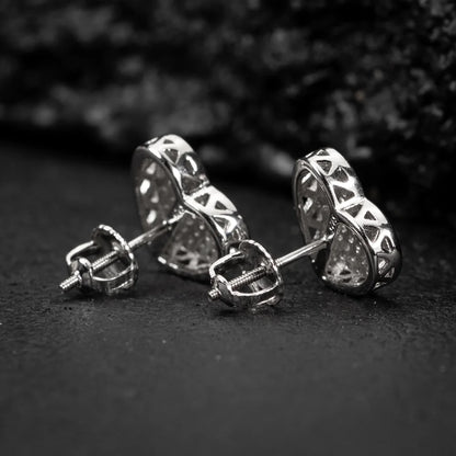 Large White Gold 925 Sterling Silver Micro Pave Women'S Cz Heart Stud Earrings