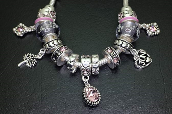Multi-Color, Birthstone Charm Beads Bracelet, Silvertone