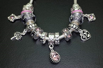 Multi-Color, Birthstone Charm Beads Bracelet, Silvertone