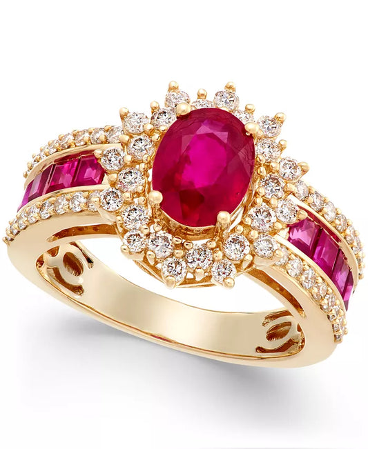 Ruby (2-1/3 Ct. T.W) and Diamond (3/4 Ct. T.W.) Ring in 14K Gold 