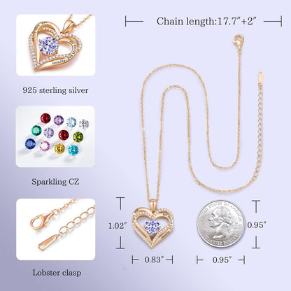 Forever Love Heart Necklaces for Women, Wedding Anniversary, Birthday Mothers Day Gifts for Mom, Mother, Wife, Girlfriend, S925 Silver Jewelry with Birthstone Pendant