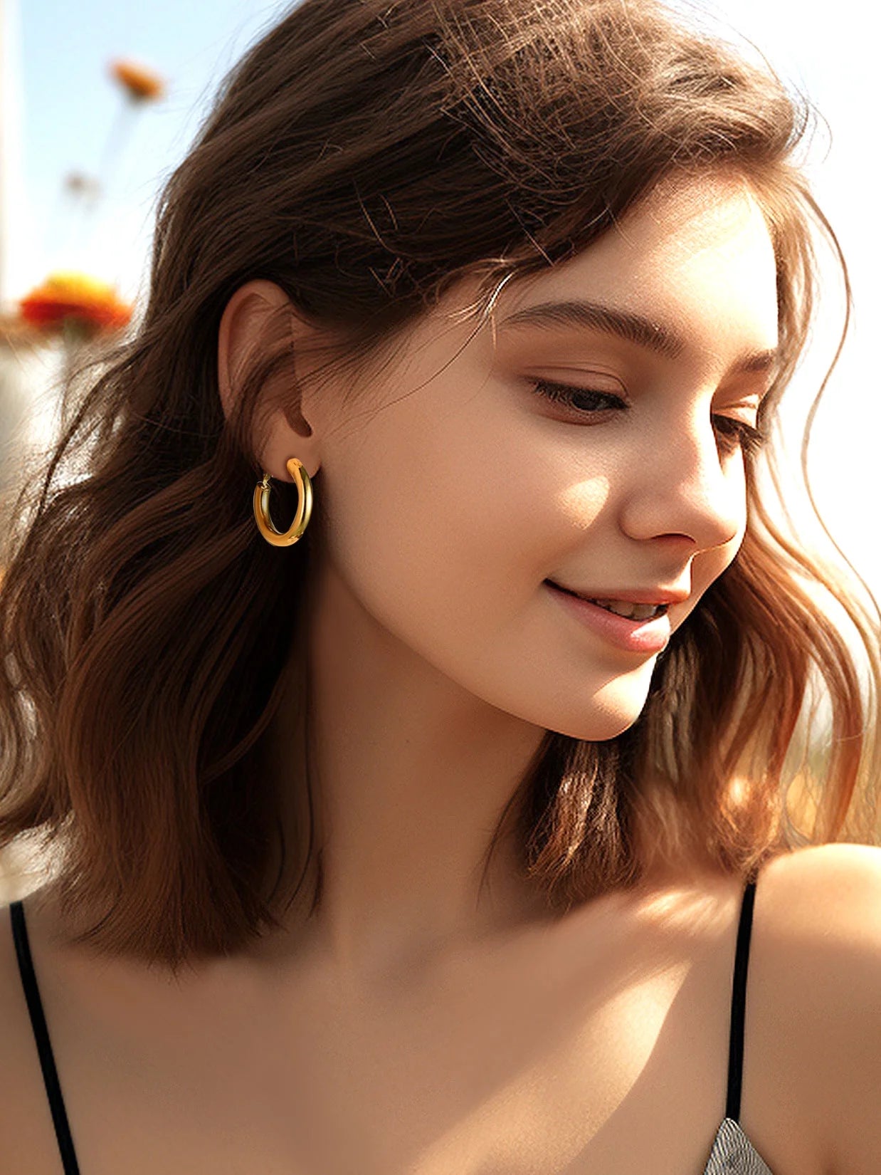 Chunky Hoop Earrings for Women Stainless Steel Jewelry 14K Gold Plated Large Earring 30Mm Birthday Christmas Gift for Daughter Wife