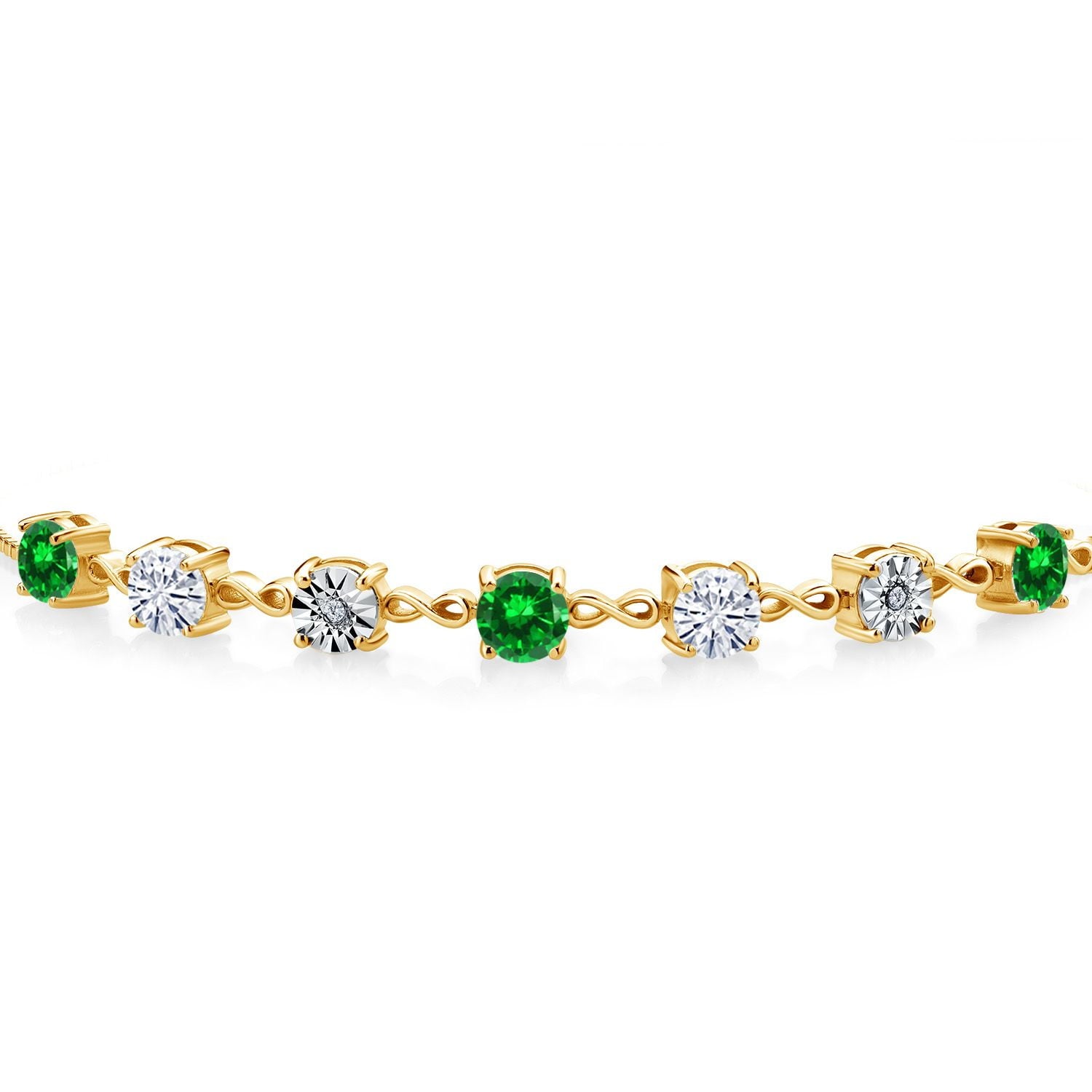18K Yellow Gold Plated Silver Lab Grown Diamond Tennis Bracelet for Women Created Emerald Moissanite (3.53 Cttw, Fully Adjustable up to 9 Inch)