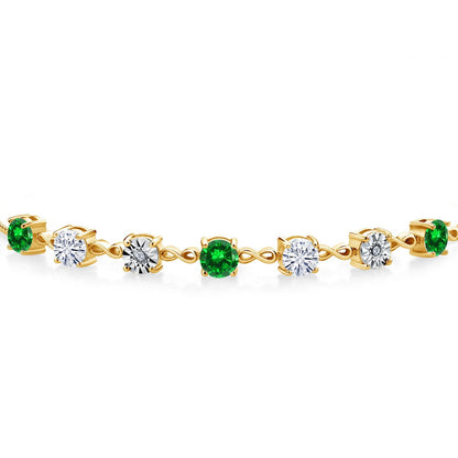18K Yellow Gold Plated Silver Lab Grown Diamond Tennis Bracelet for Women Created Emerald Moissanite (3.53 Cttw, Fully Adjustable up to 9 Inch)