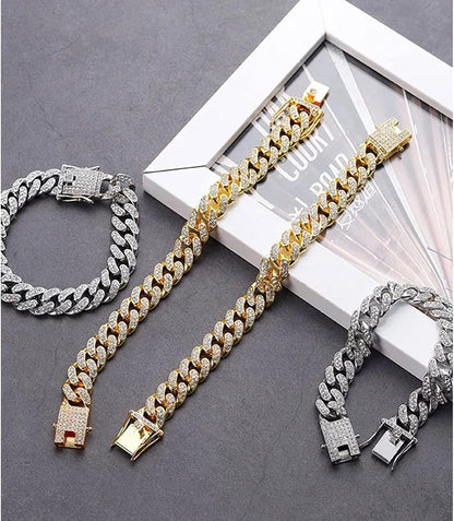 Cuban Link Bracelet for Men Women 13Mm Iced Out Cuban Bracelet 18K Gold Plated CZ Diamond Cuban Link Chain Bling Miami Bangle Hip Hop Bracelet Jewelry for Men Women