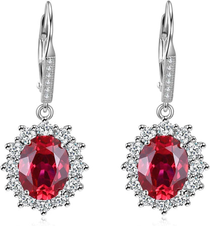 Sterling Silver Created Oval Cut Birthstone Drop Dangle Women Leverback Earrings Gifts for Women Mom