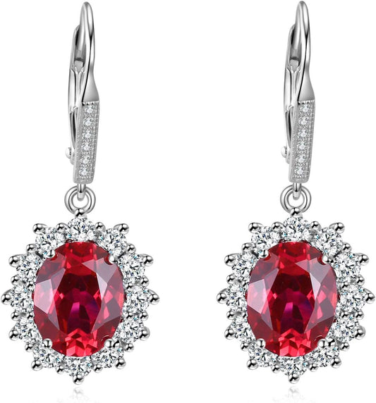 Sterling Silver Created Oval Cut Birthstone Drop Dangle Women Leverback Earrings Gifts for Women Mom