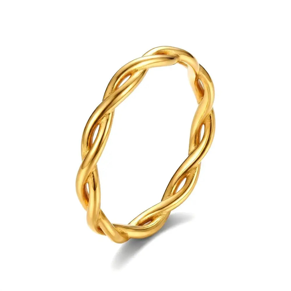 Twisted Woven Stainless Steel Rings for Women 18K Gold Plated Engagement Anniversary Jewelry Accessories