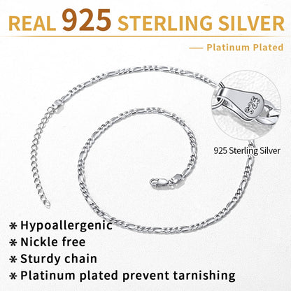 Italian S925 Sterling Silver 3Mm Figaro Chain Necklace, Suitable for Men and Women Jewelry Gifts for Anniversaries, Birthdays, Holidays, Special Occasions