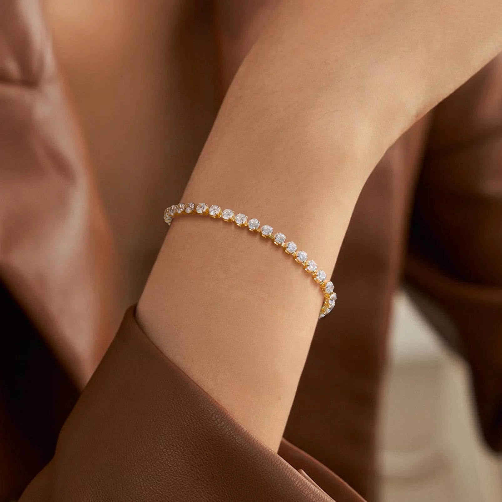 14K Gold Plated Tennis Bracelet for Women with Simulated Diamond Wedding Gift 3Mm round Cut Cubic Zirconia Bracelets 7.5 Inch