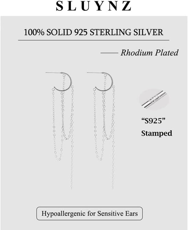 925 Sterling Silver Dangle Earrings Tassel for Women Elegant Dangling Earrings Chain Threader Earrings