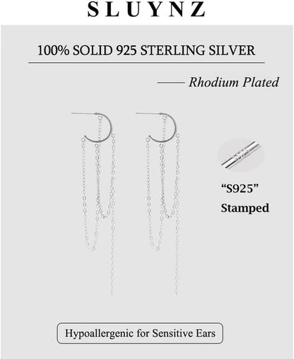 925 Sterling Silver Dangle Earrings Tassel for Women Elegant Dangling Earrings Chain Threader Earrings