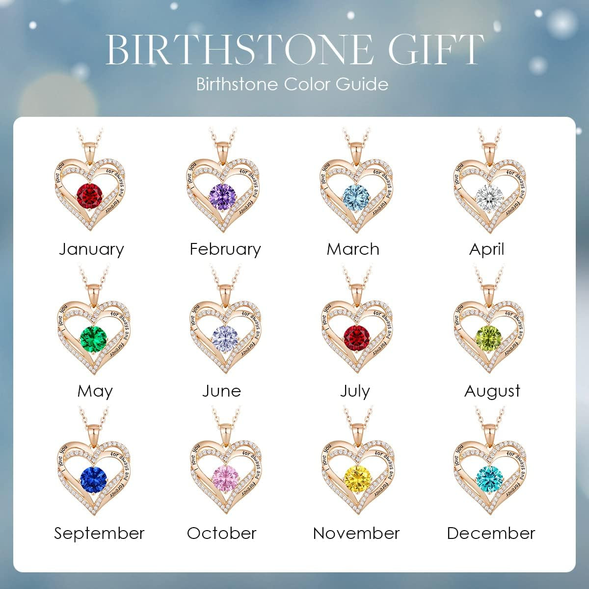 Forever Love Heart Necklaces for Women, Wedding Anniversary, Birthday Mothers Day Gifts for Mom, Mother, Wife, Girlfriend, S925 Silver Jewelry with Birthstone Pendant