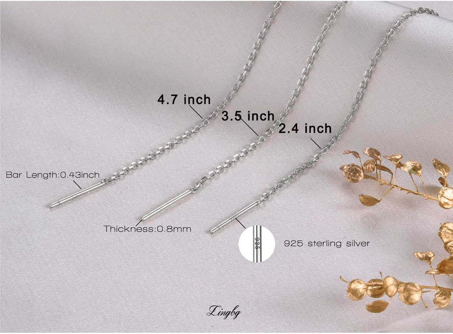 3 Pairs Threader Earrings 925 Sterling Silver Long Chain Earrings Bar/Ball Wrap Threader Drop Earrings for Women Lightweight Minimalist Mother'S Day Jewelry Set