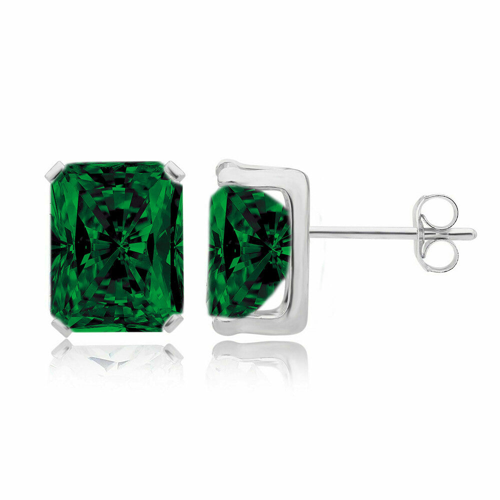 Women'S 925 Sterling Silver 2.00CTTW Emerald Cut Emerald Stud Earrings 7X5Mm