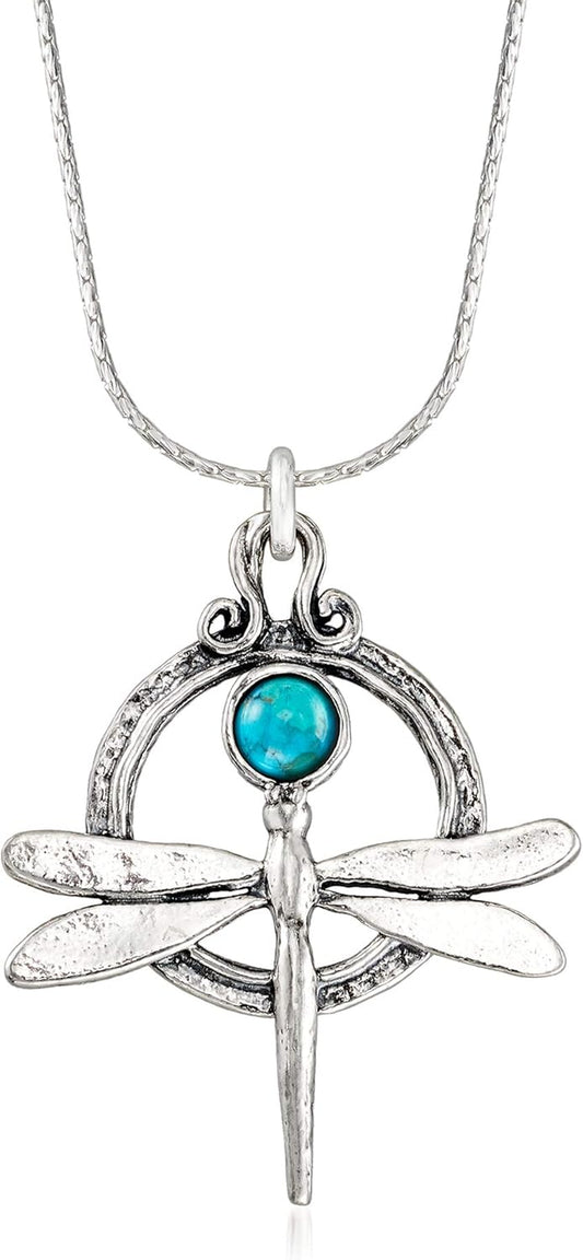 Turquoise Dragonfly Necklace in Sterling Silver