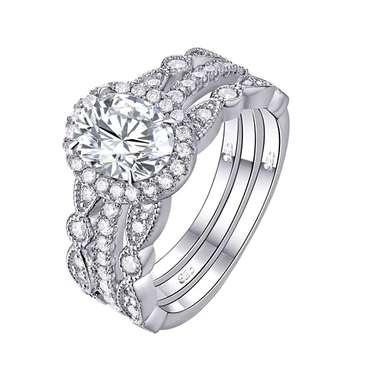 Engagement Sets Wedding Rings for Women 925 Sterling Silver 3Pcs White Cz Size 8