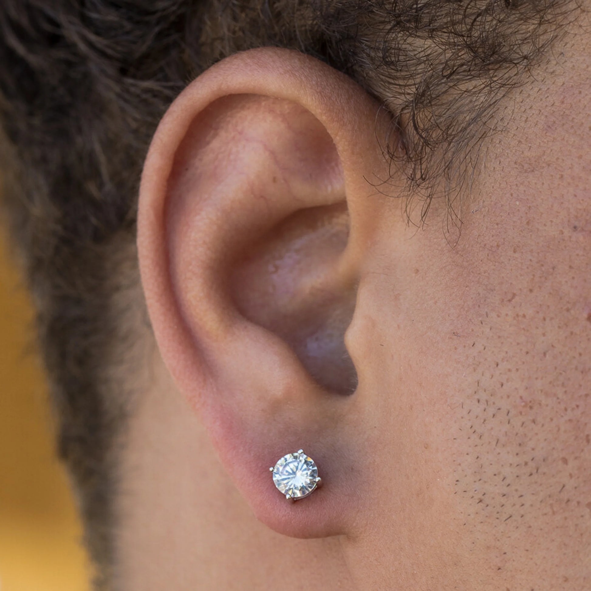 White Gold Plated 925 Sterling Silver Flower Small Brilliant round Solitaire Unisex Iced Cz Hip Hop Hypoallergenic Men'S Women'S Circle Screw Back Cubic Zirconia Stud Earrings