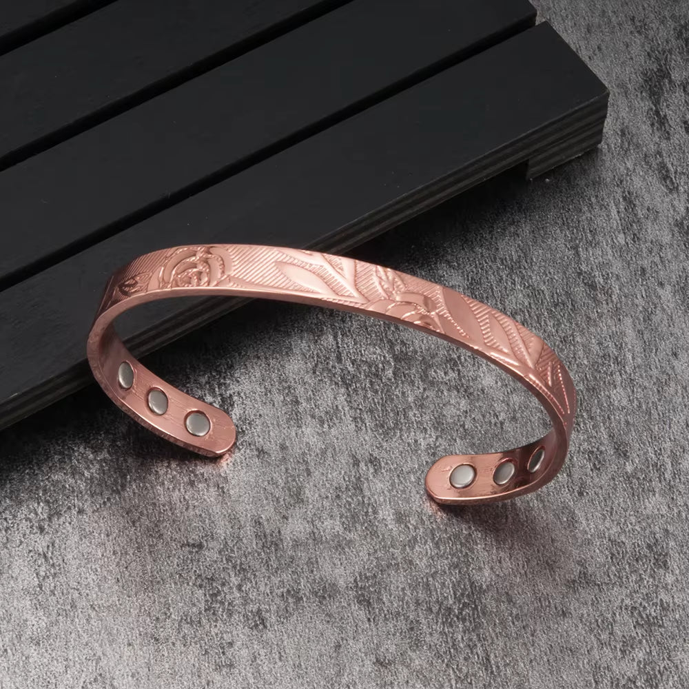 Magnetic Bracelets Rose Copper Adjustable Cuff Bangles Women Men Energy Jewelry Resizable Pain Relief for Arthritis