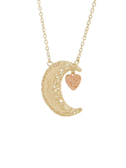 10K Yellow and Rose Gold Moon Heart Necklace,18"