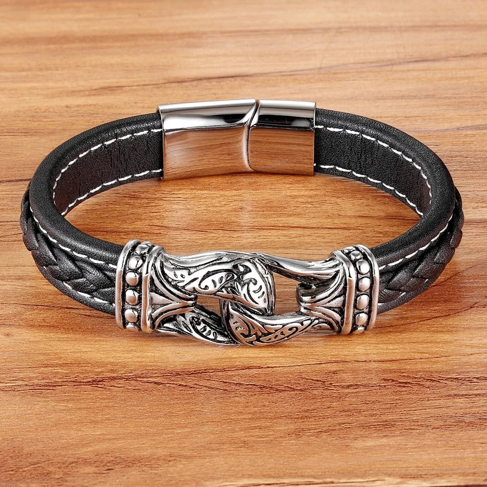 Braided Rope Wrap Leather Bracelets for Men Bangles Fashion Male Women Charm Stainless Steel Clasp Jewelry DIY Customization
