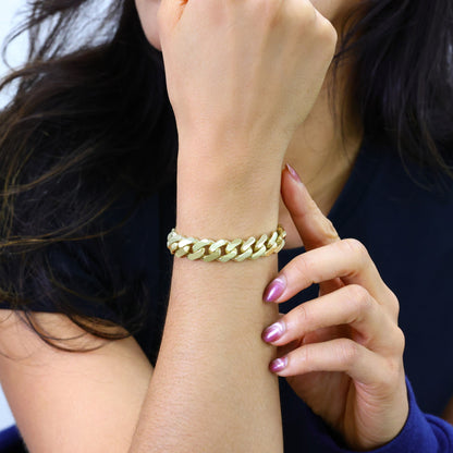 14K Real Yellow Gold Royal Monaco 11Mm Miami Cuban Link Bracelet (7"-9") Italian Jewelry for Men & Women