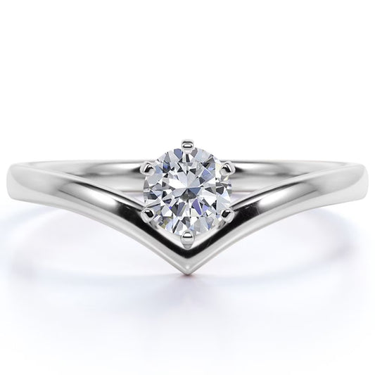0.33 Ct round Cut Real Diamond - 6 Prong Ring - Vintage Engagement Rings - 10K White Gold