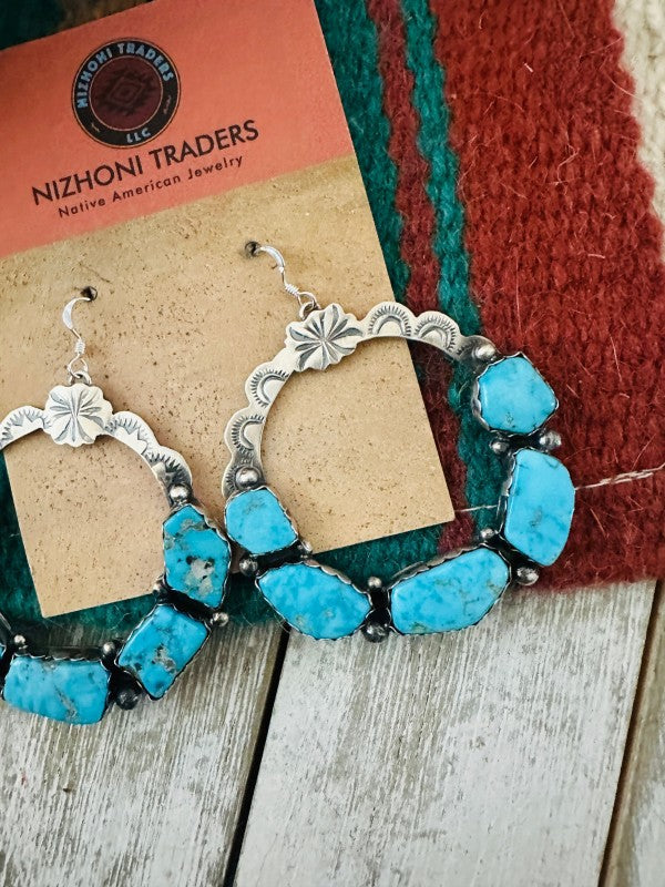 Navajo Turquoise & Sterling Silver Dangle Hoop Ear