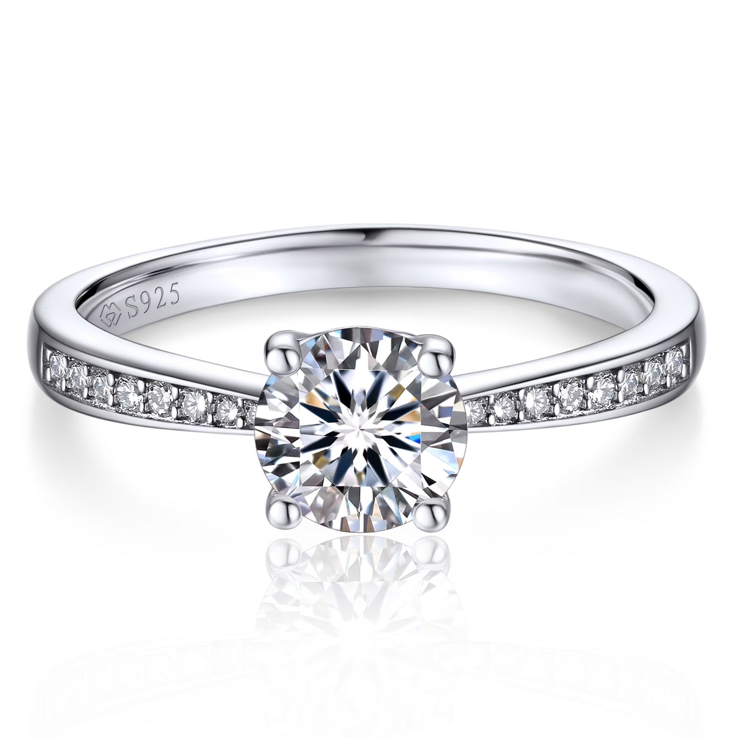 14K White Gold Plated Lab-Grown Diamond Solitaire Engagement Ring 1 Carat D Color VVS1 Moissanite Promise Rings for Women Size6.5